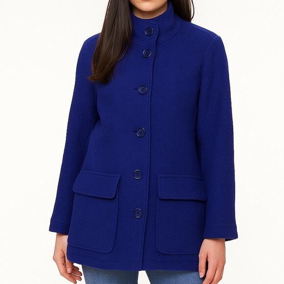 L.L. Bean x Bellandi Size Large 100% Italian Wool Blue Button Up Coat Pockets - Picture 1 of 9